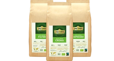 Abbildung der Produkte Jacobs Good Origin Bohnenkaffee und Filterkaffee