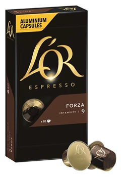 Abbildung des Packshots des Jacobs Professional Produkt L'OR Espresso Forza 9, 10 Kapseln