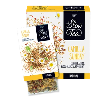 Abbildung des Packshots des Jacobs Professional Produkt Slow Tea Camilla Sunday, Kamillentee, 3 Packungen à 25 Beutel