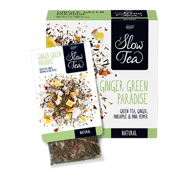 Abbildung des Packshots des Jacobs Professional Produkt Slow Tea Ginger Green Paradise, Grüner Tee, 3 Packungen à 25 Beutel